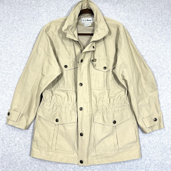 Vintage LL Bean Jacket Mens Medium Barn Chore Coat Field Safari Nylon‎ Blend 90s - Picture 1 of 16